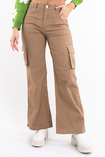 Jeans cargo wide leg KHAKI