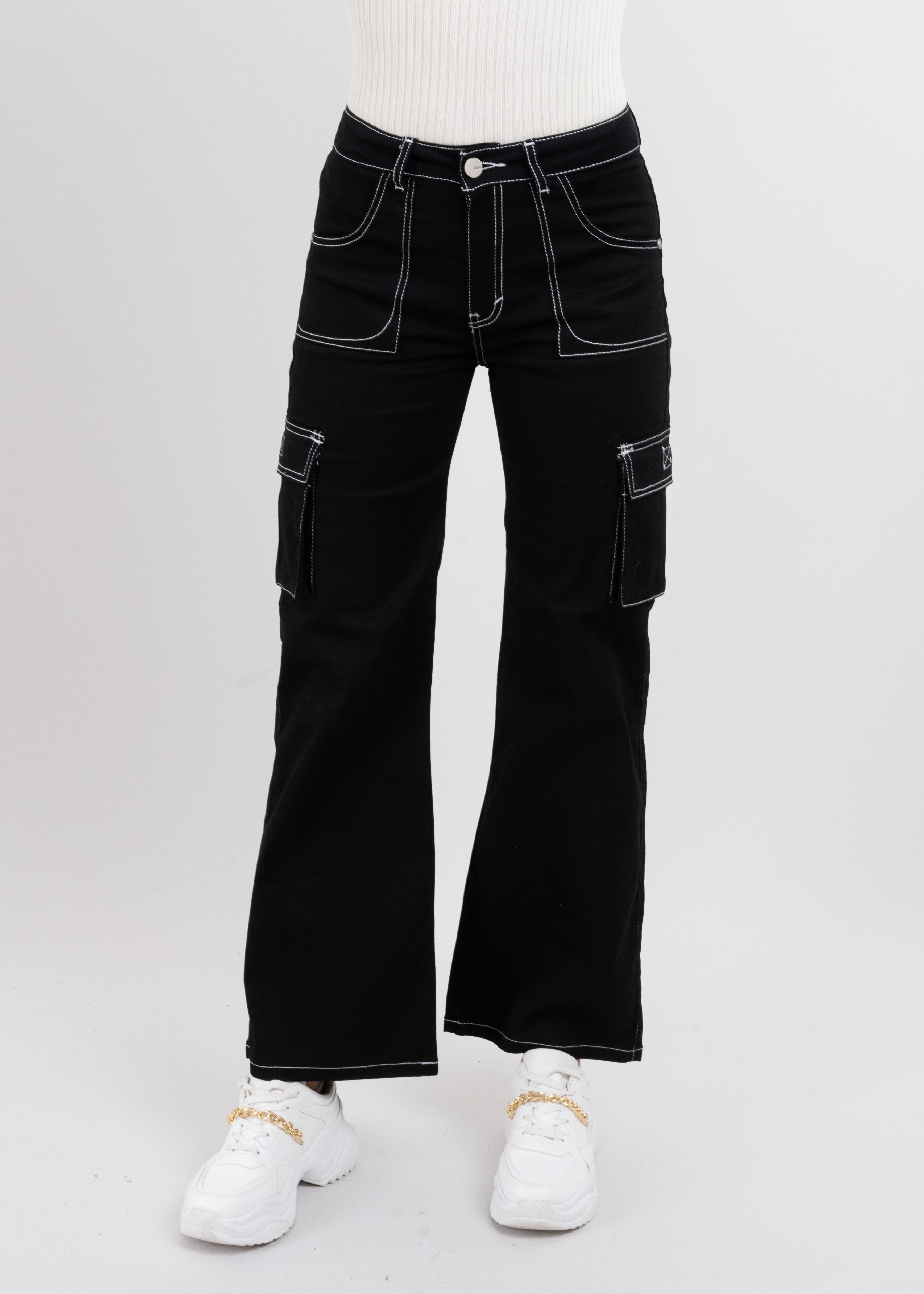 Jeans cargo wide leg NEGRO