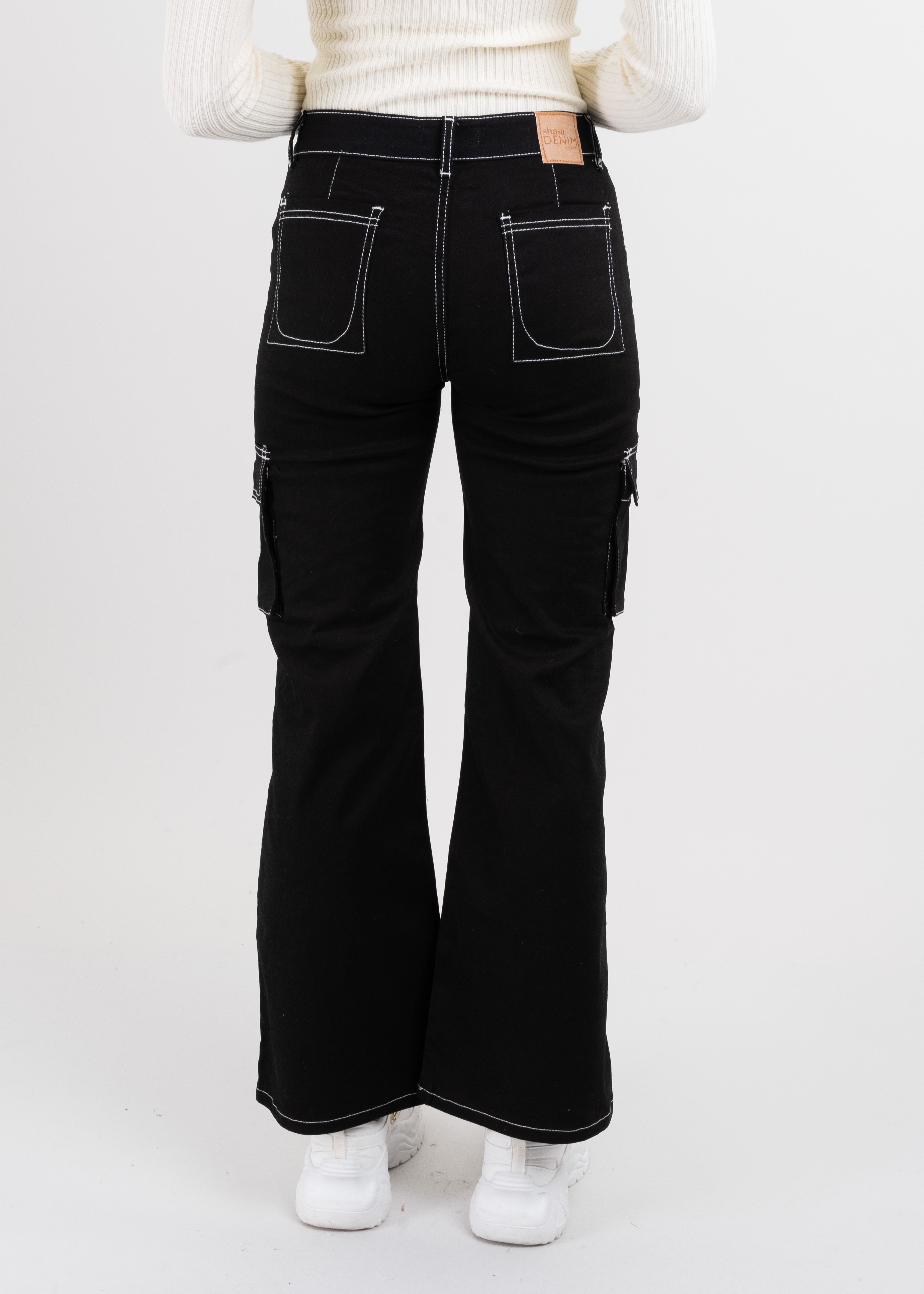 Jeans cargo wide leg NEGRO