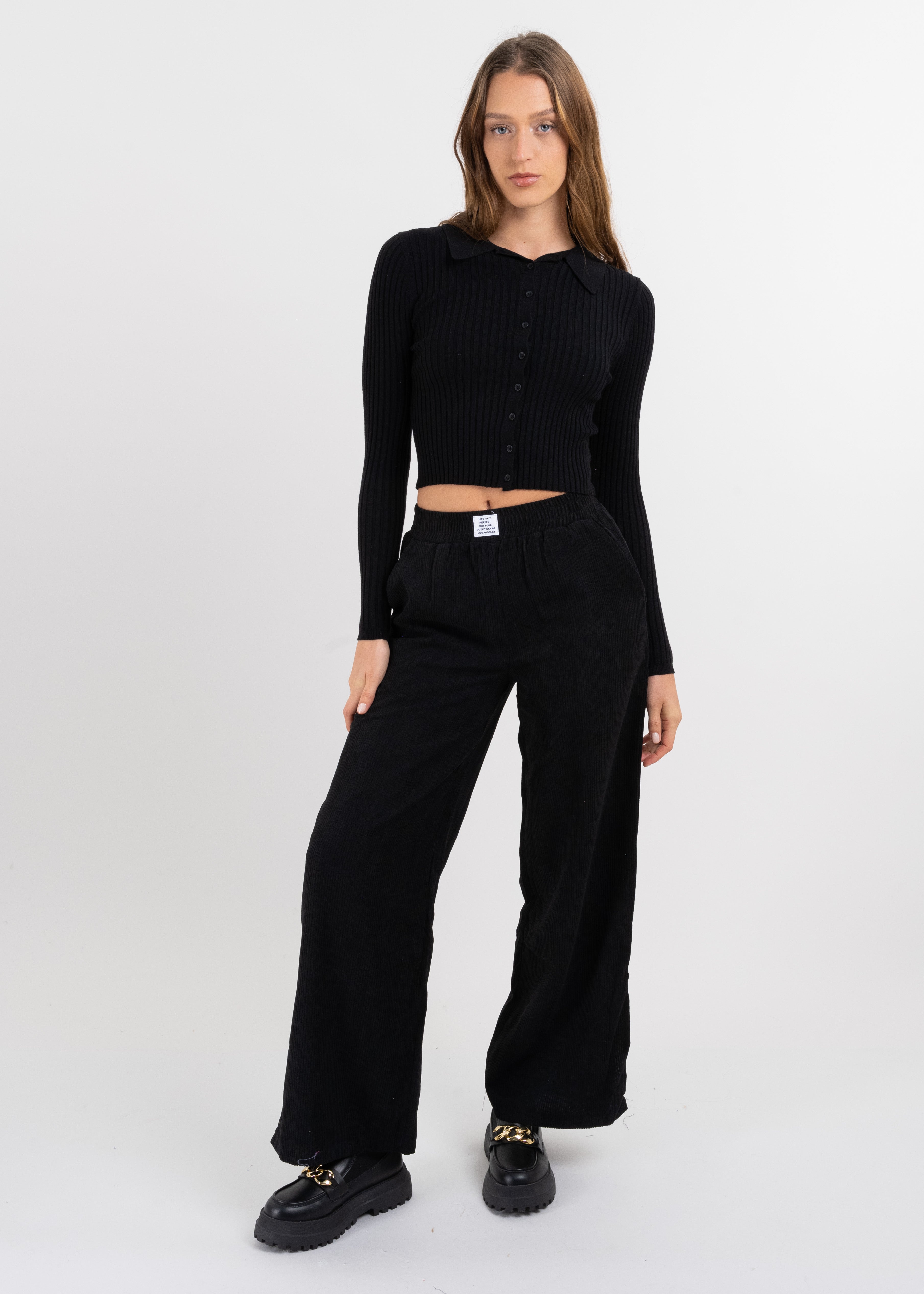 Pantalón wide leg pana NEGRO