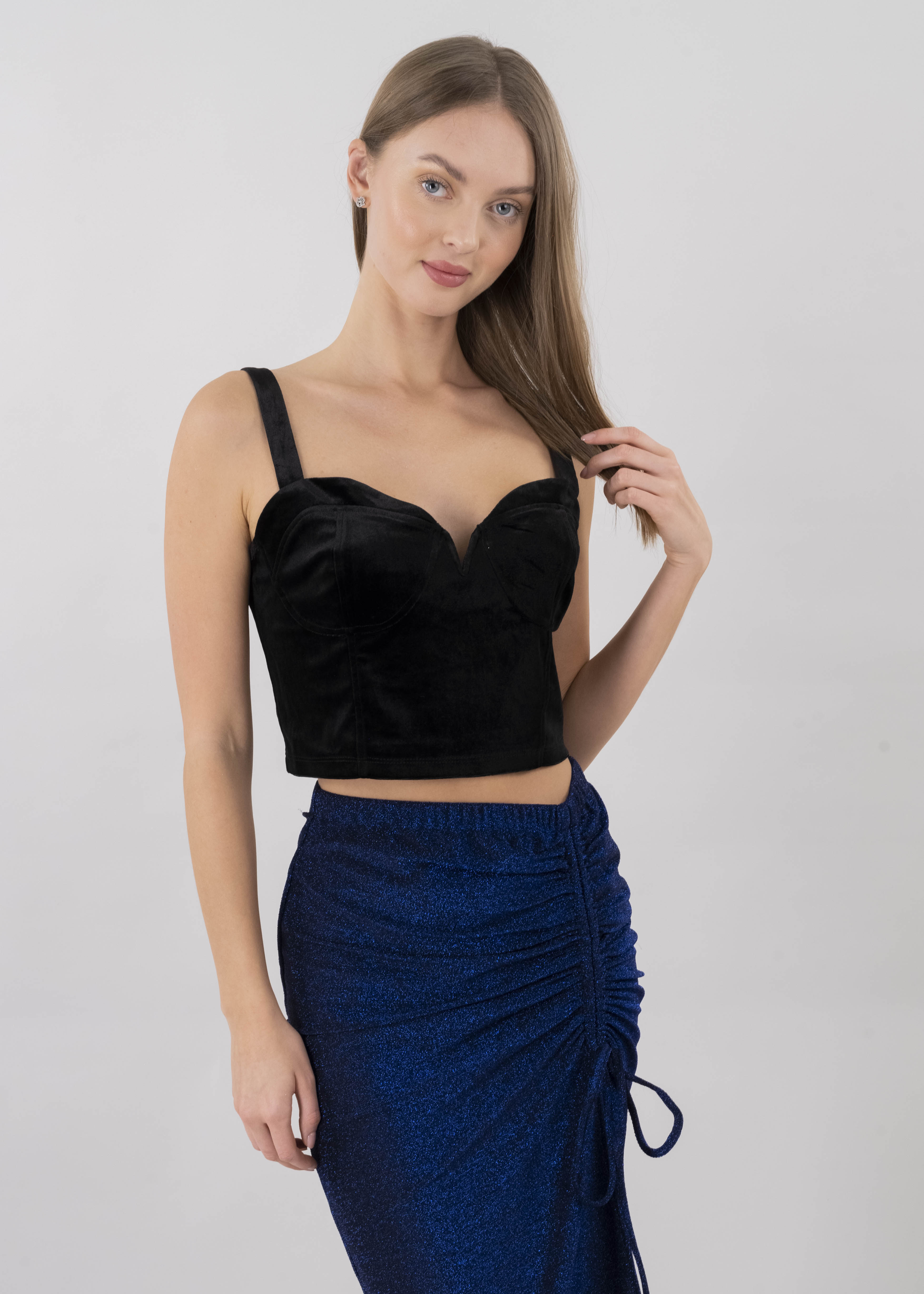 Top escote corazón velvet NEGRO