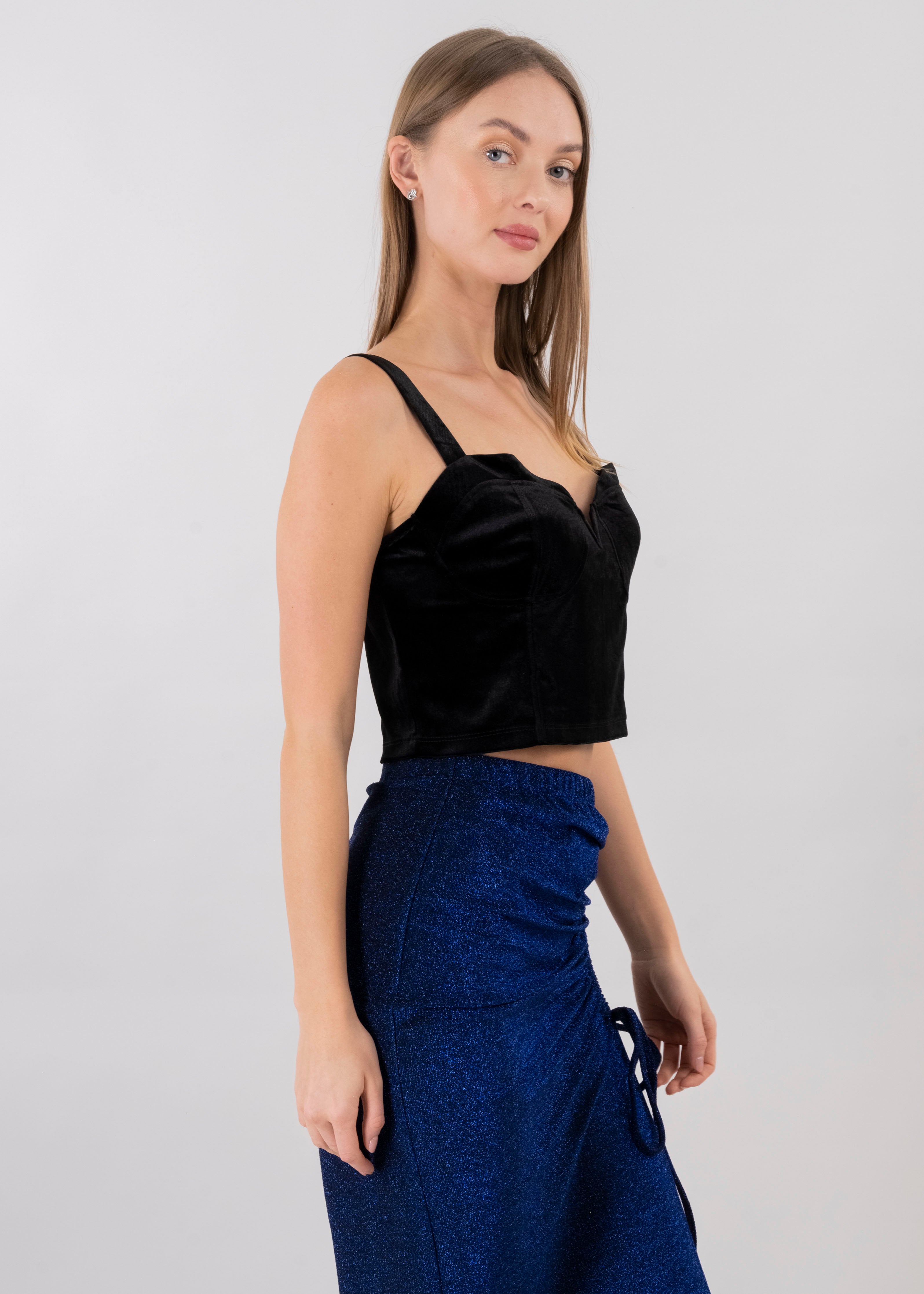 Top escote corazón velvet NEGRO