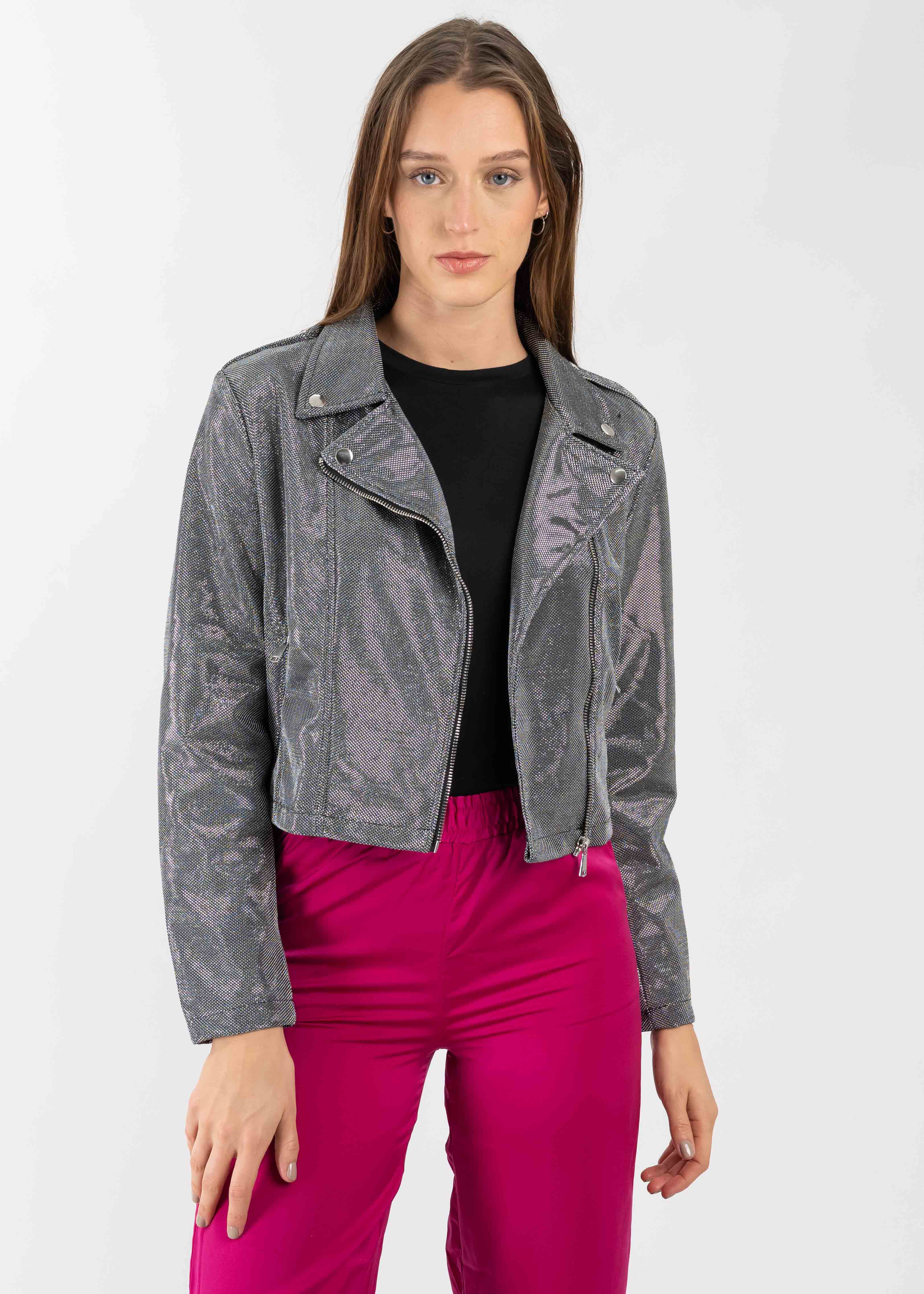 Chamarra metálica biker PLATA