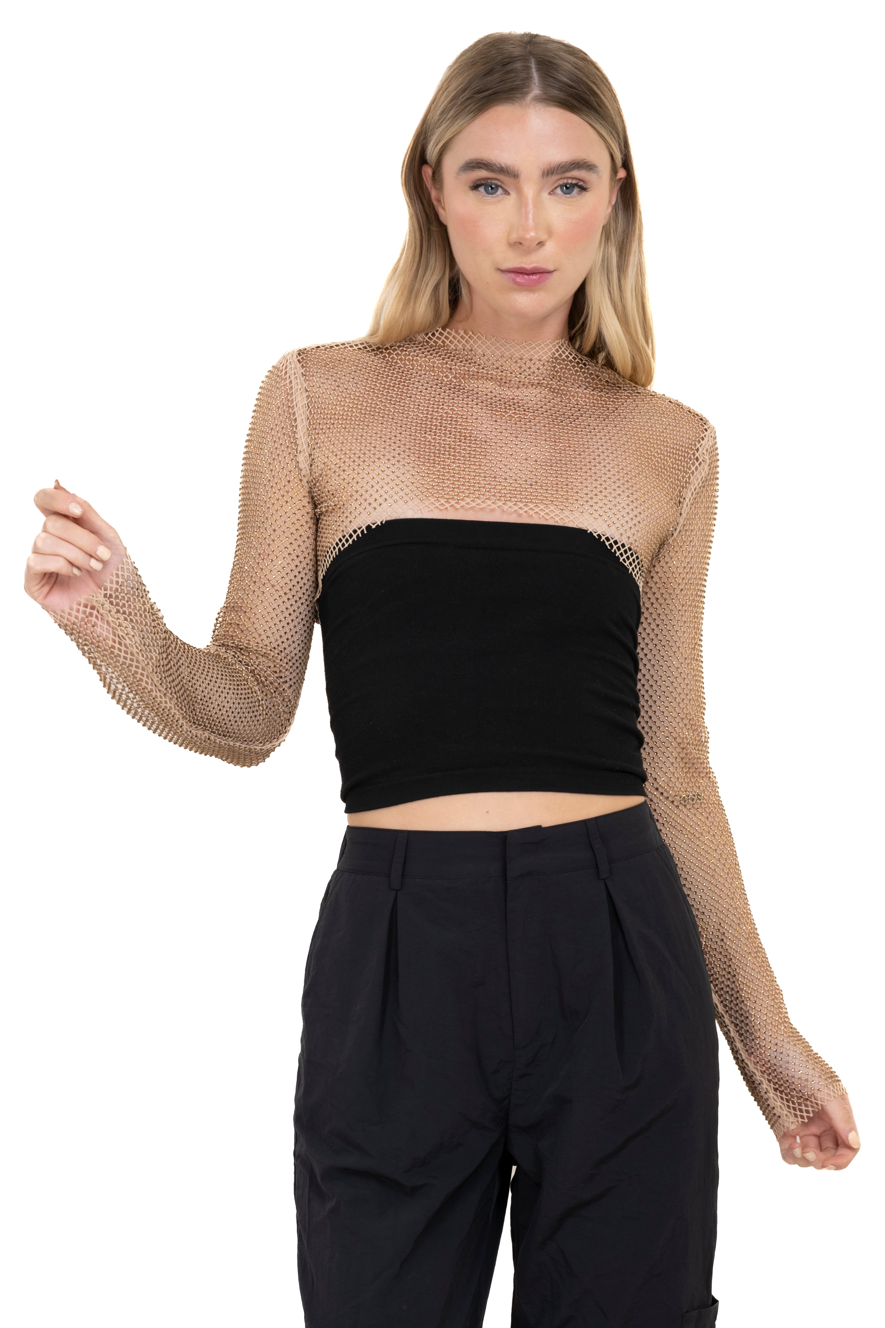 Top mangas red brillos TAUPE