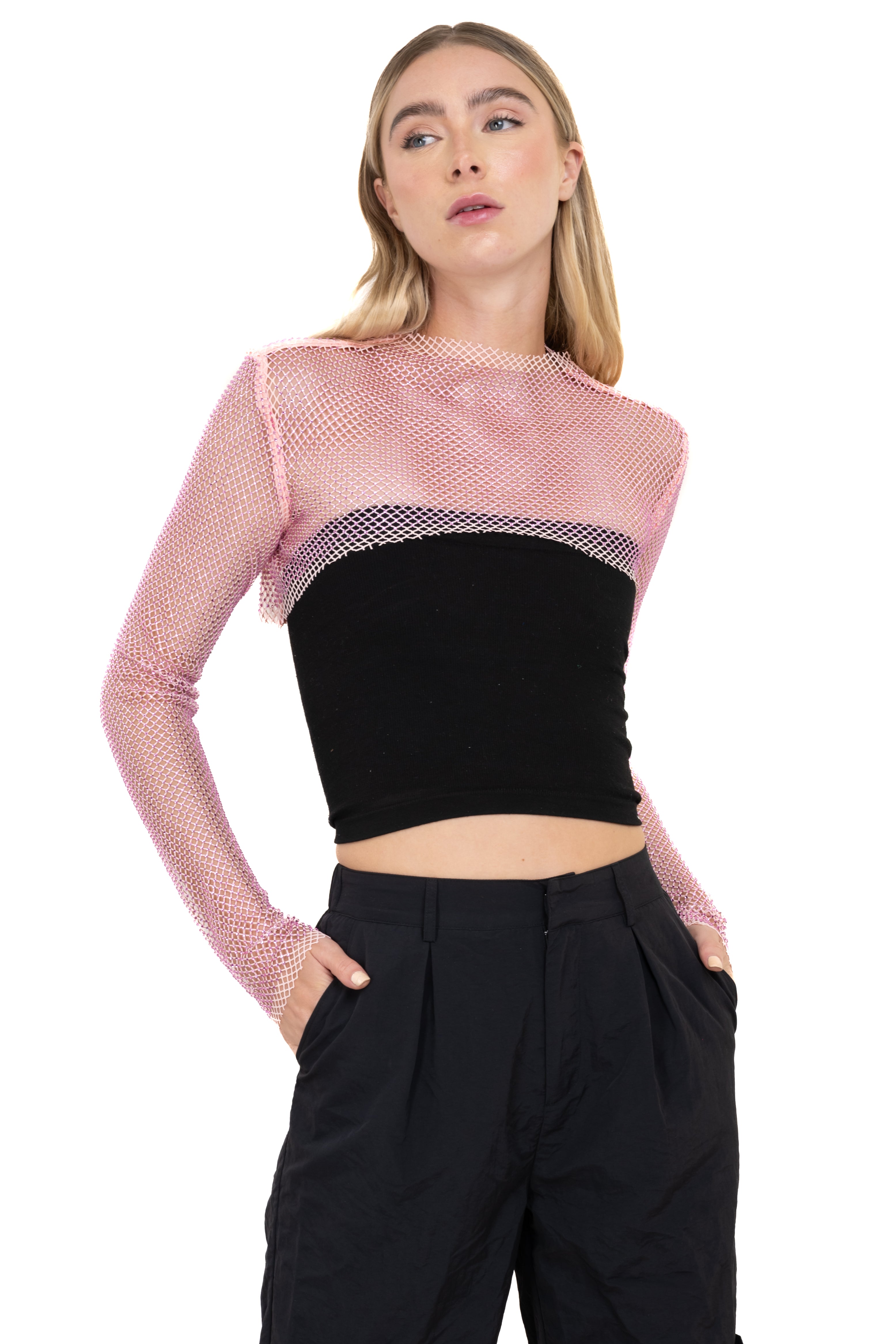 Top mangas red brillos PALO DE ROSA