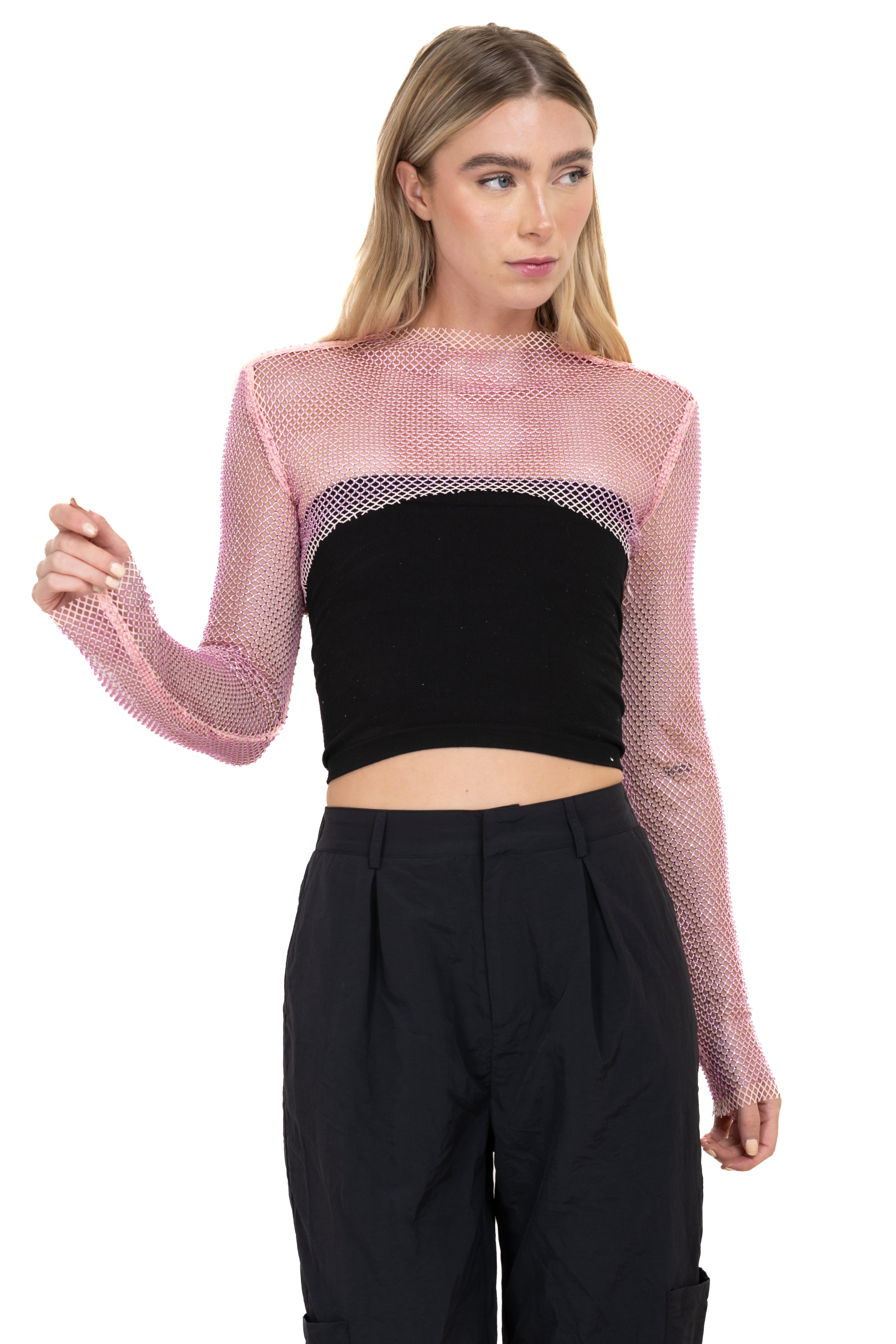Top mangas red brillos PALO DE ROSA