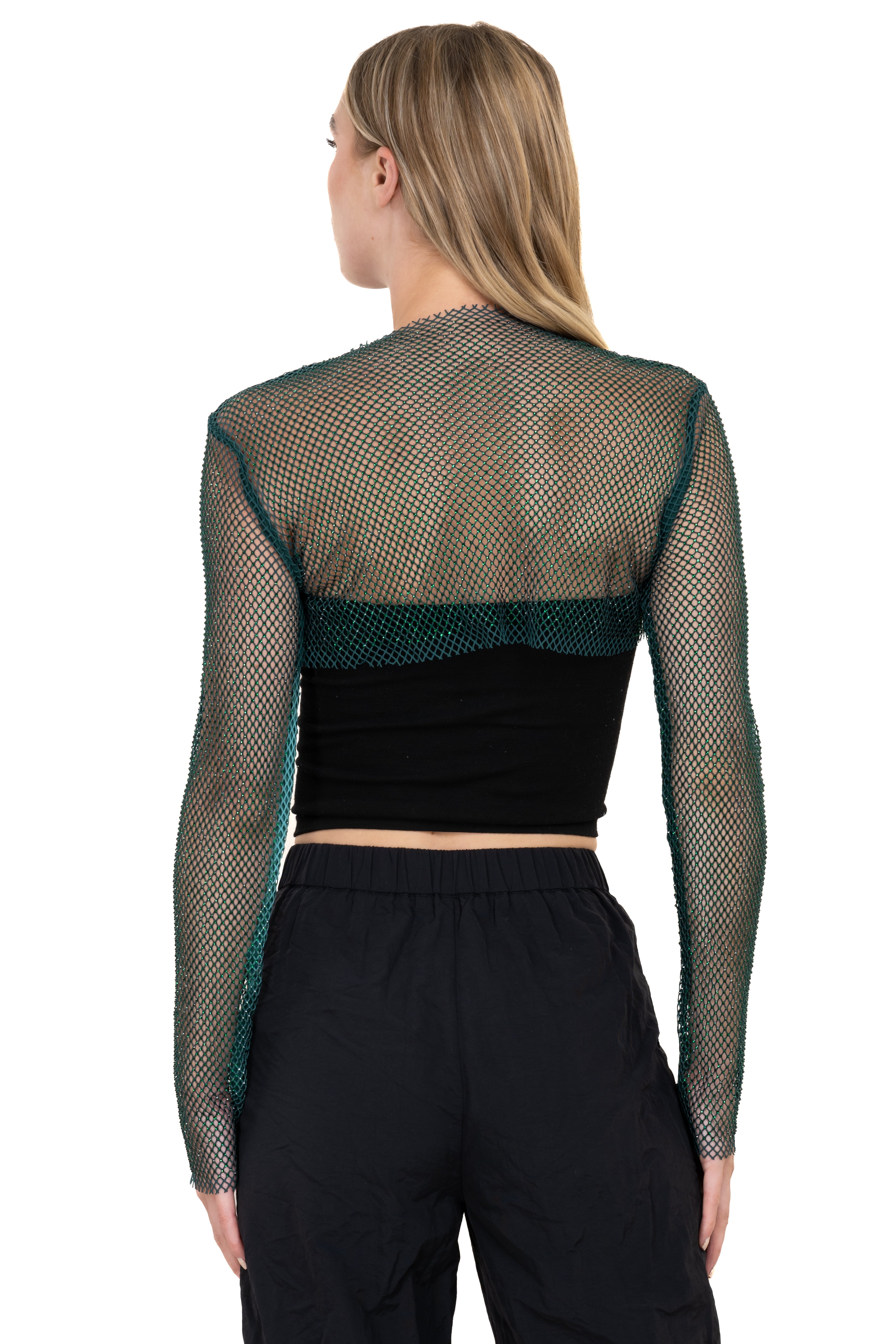 Top mangas red brillos VERDE CAZADOR