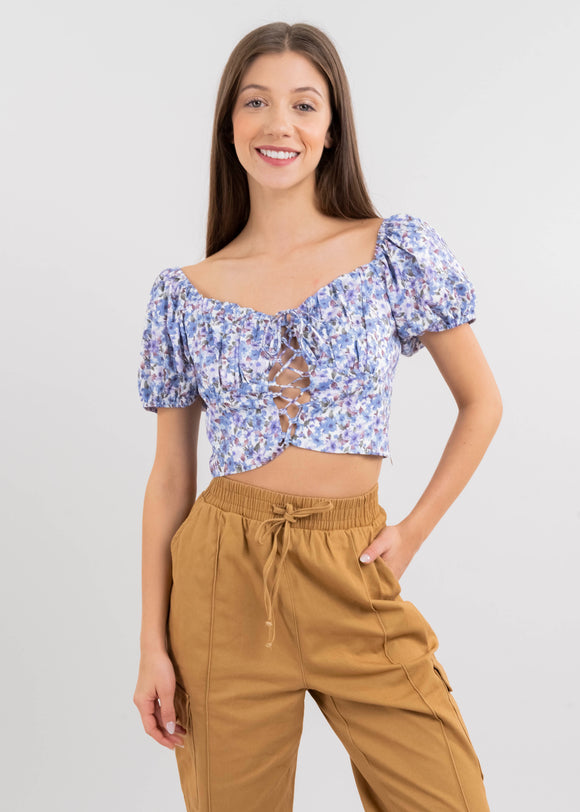 Blusa lace up flores