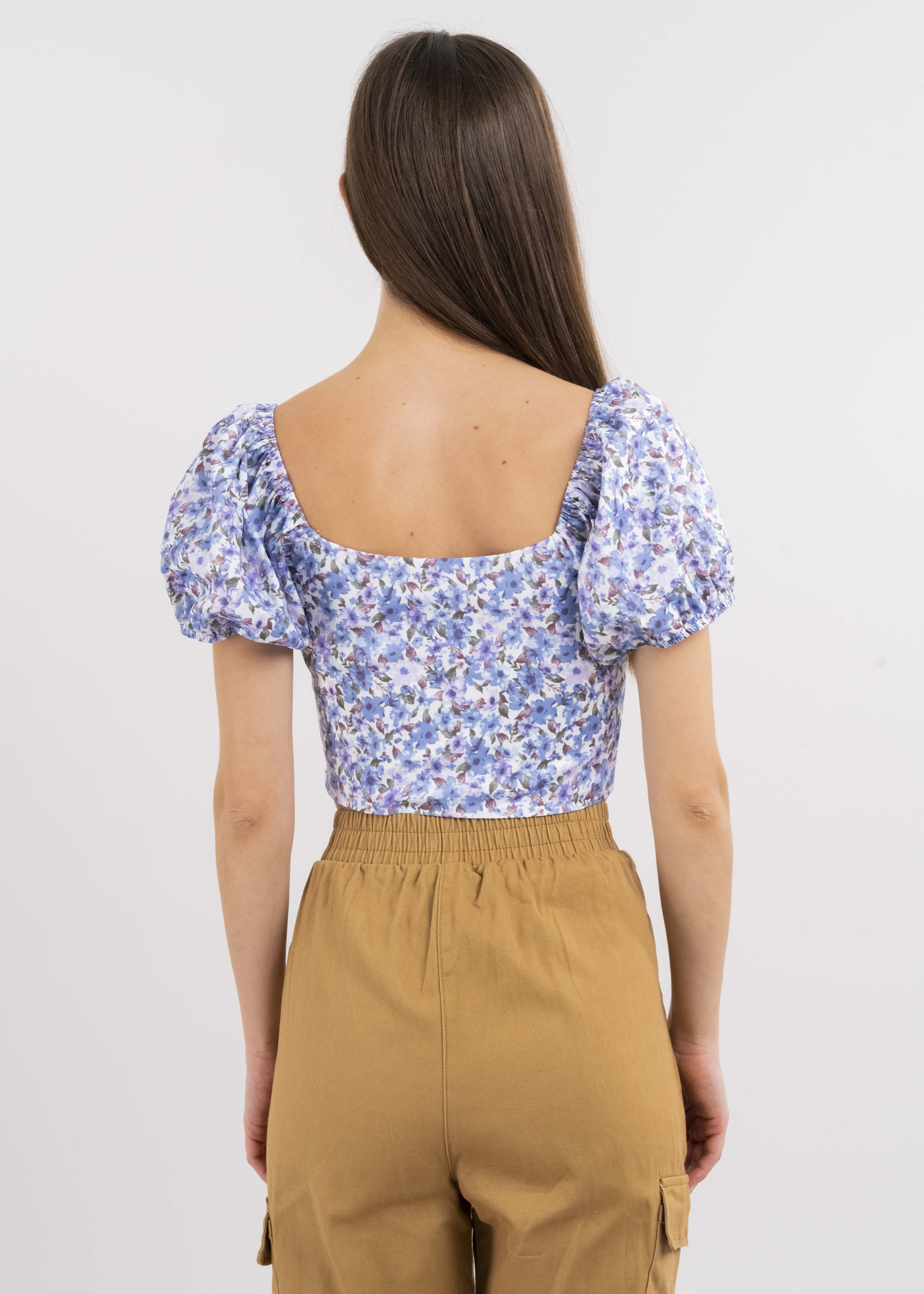 Blusa lace up flores AZUL COMBO