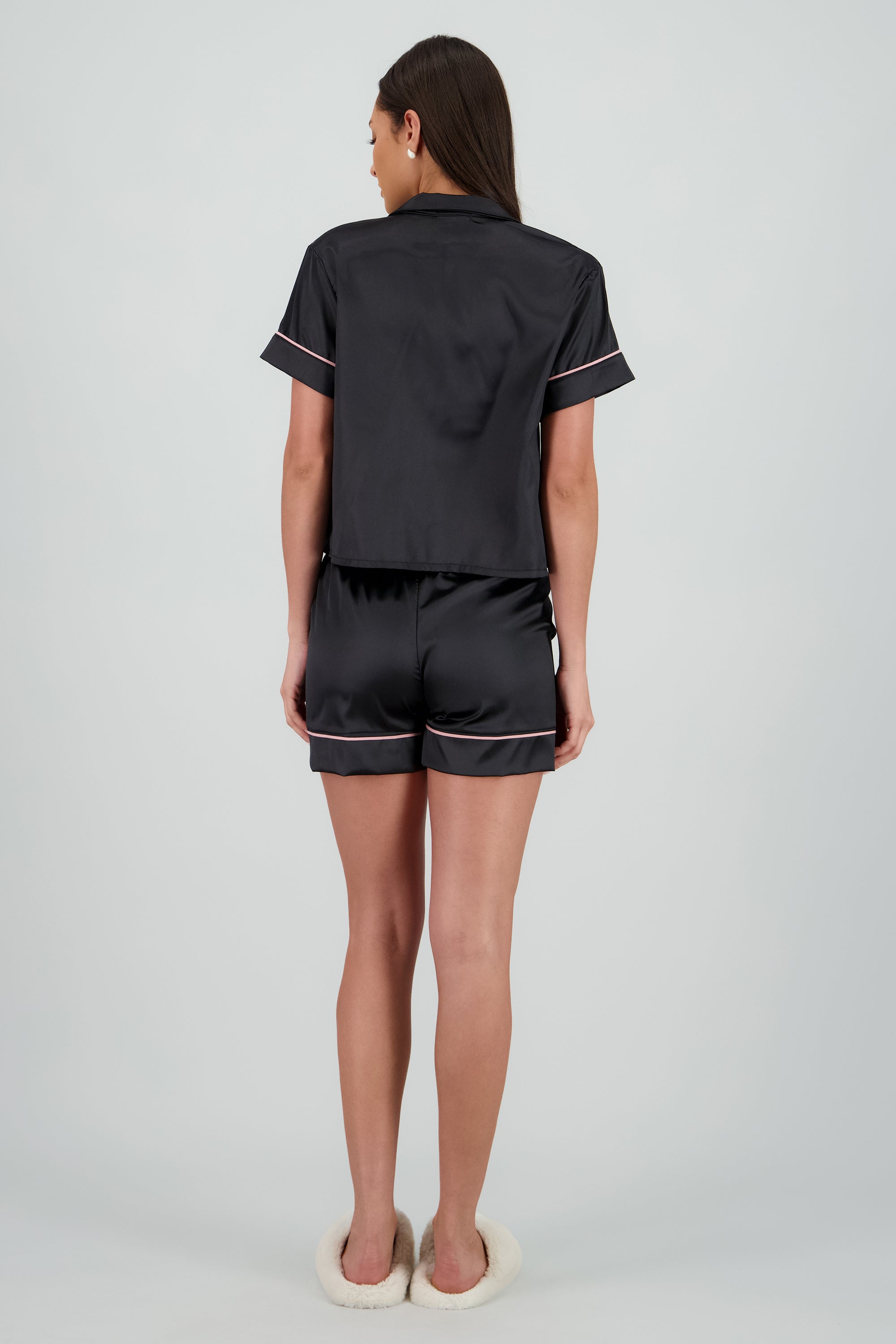 Pijama Satín Camisa NEGRO