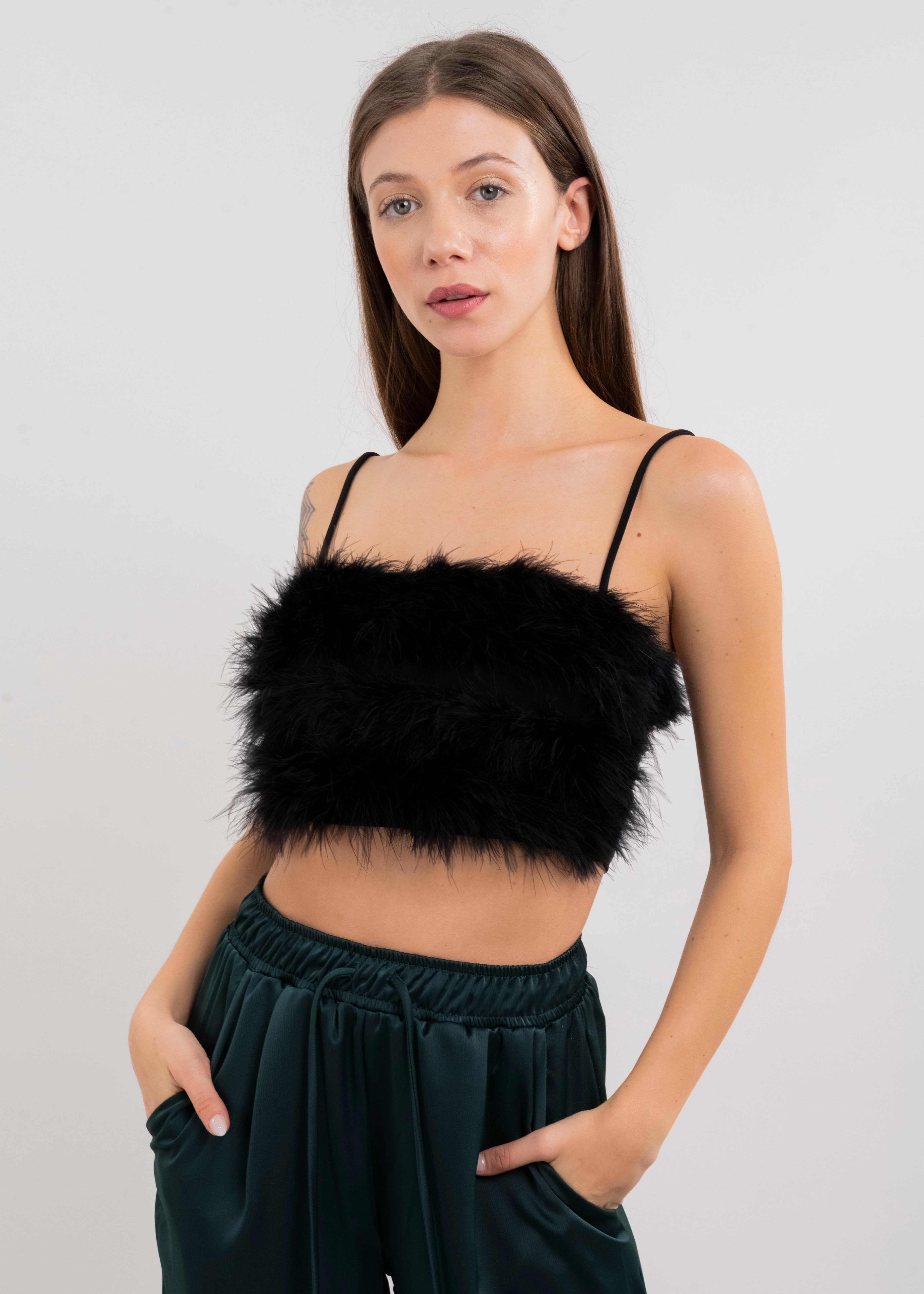 Top tirantes plumas NEGRO