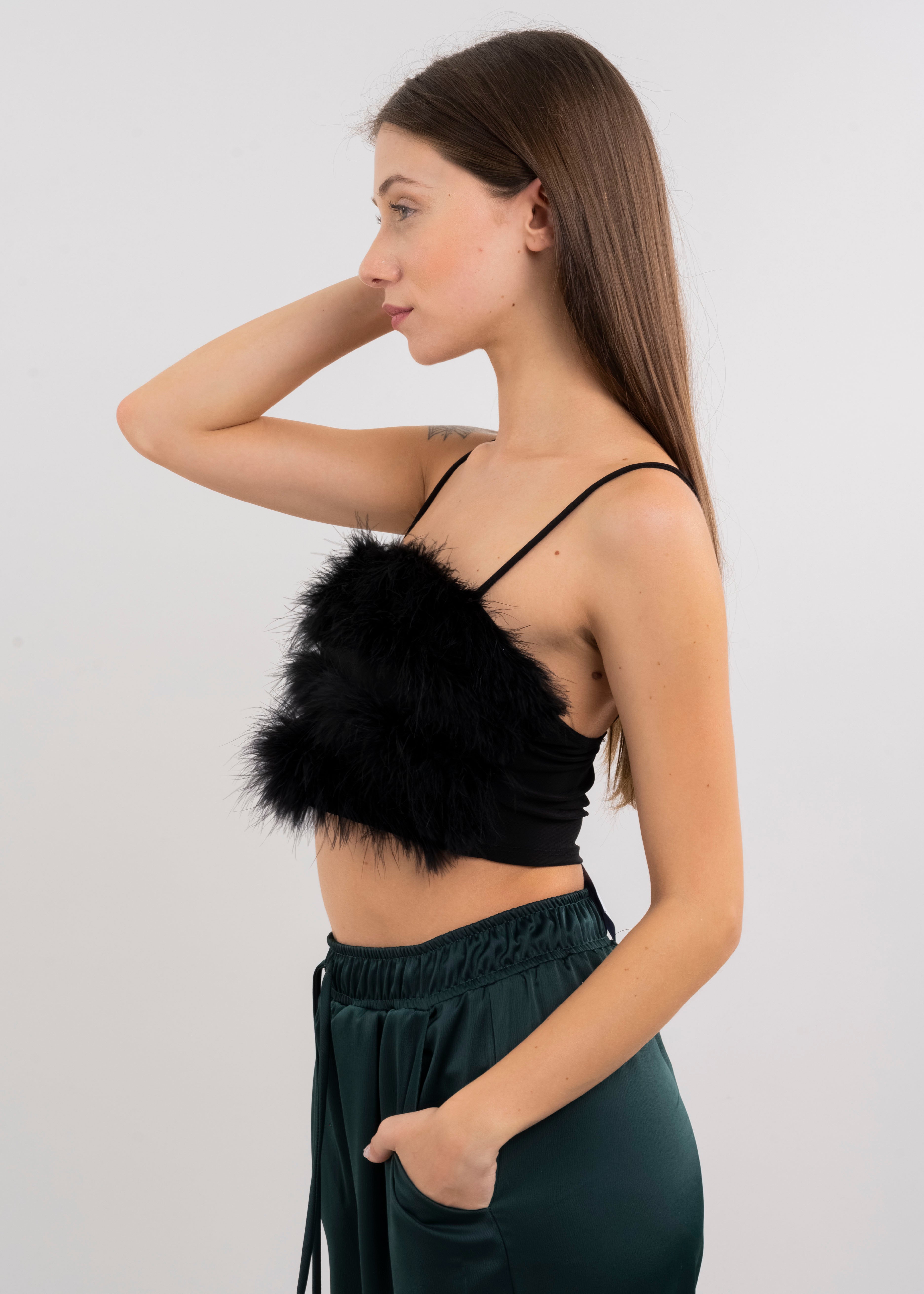 Top tirantes plumas NEGRO