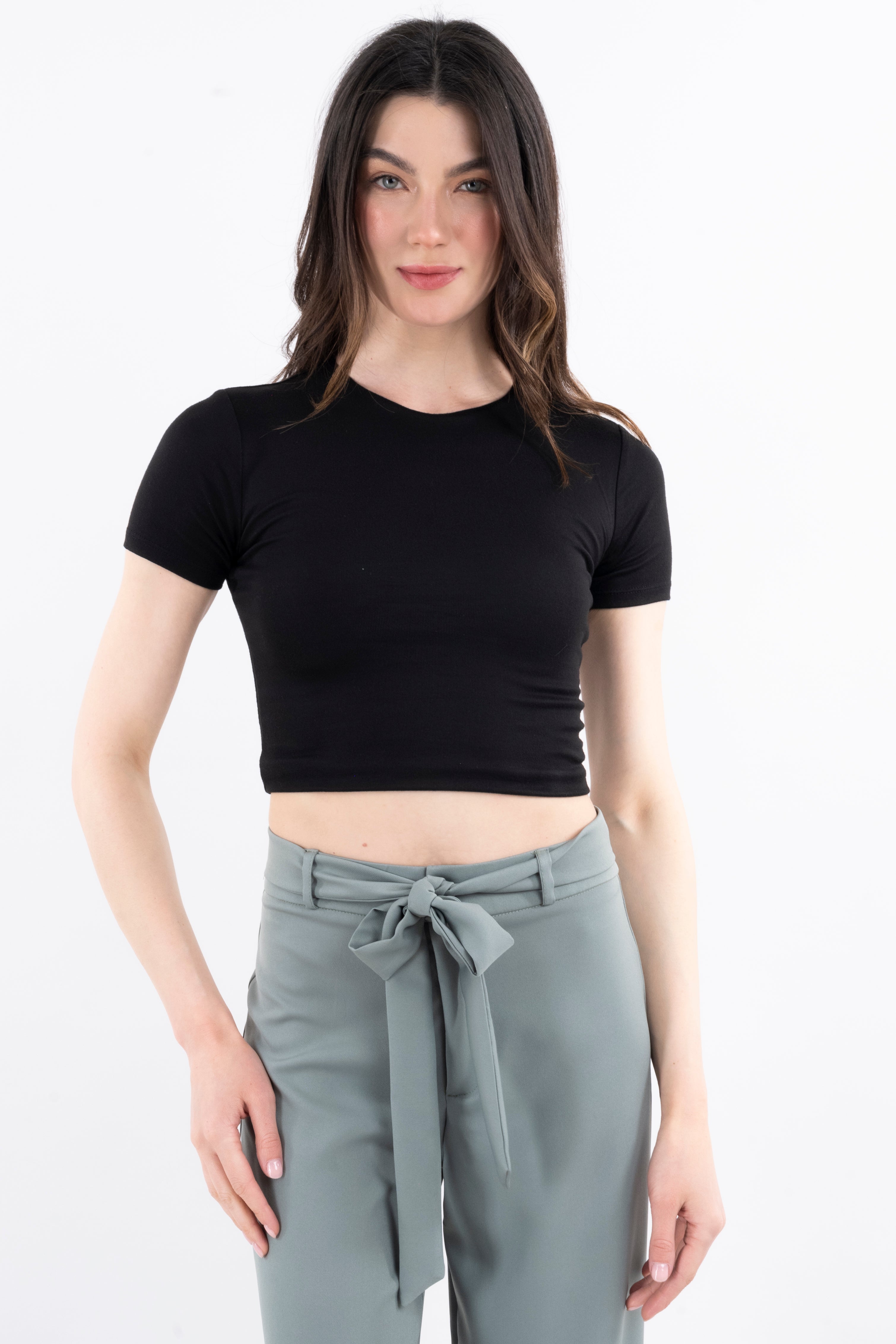 Top básico tejido doble liso NEGRO