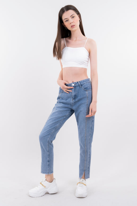 Jeans mom detalle brillos