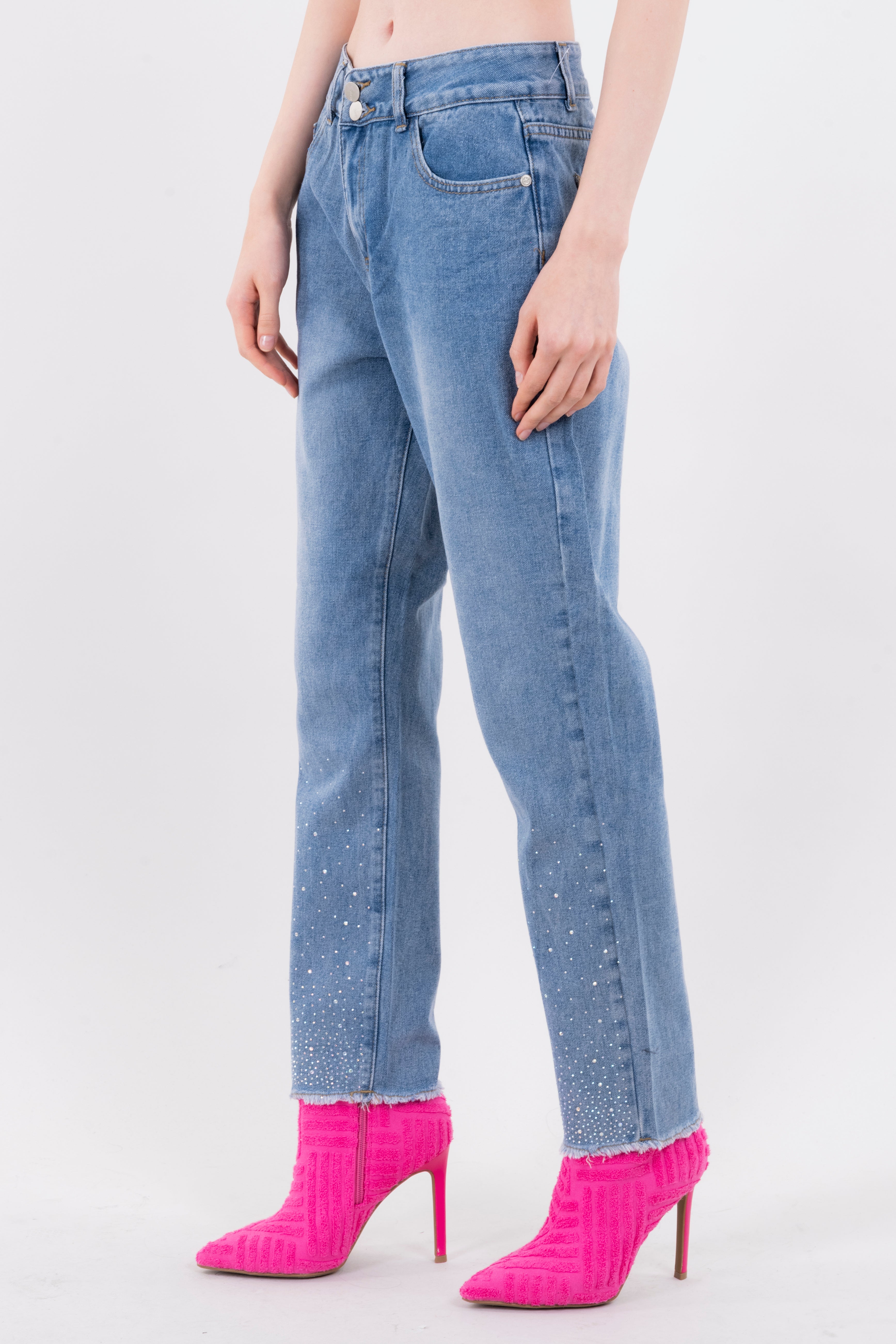 Jeans mom aplicaciones brillos MEDIUM WASH