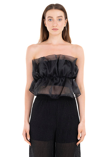 Top Fruncido Organza NEGRO