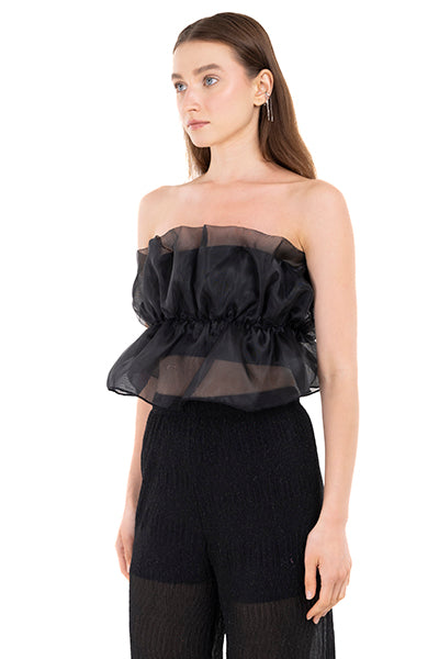 Top Fruncido Organza NEGRO