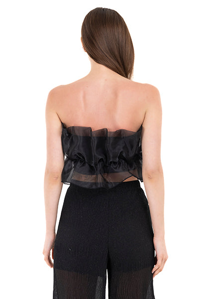 Top Fruncido Organza NEGRO