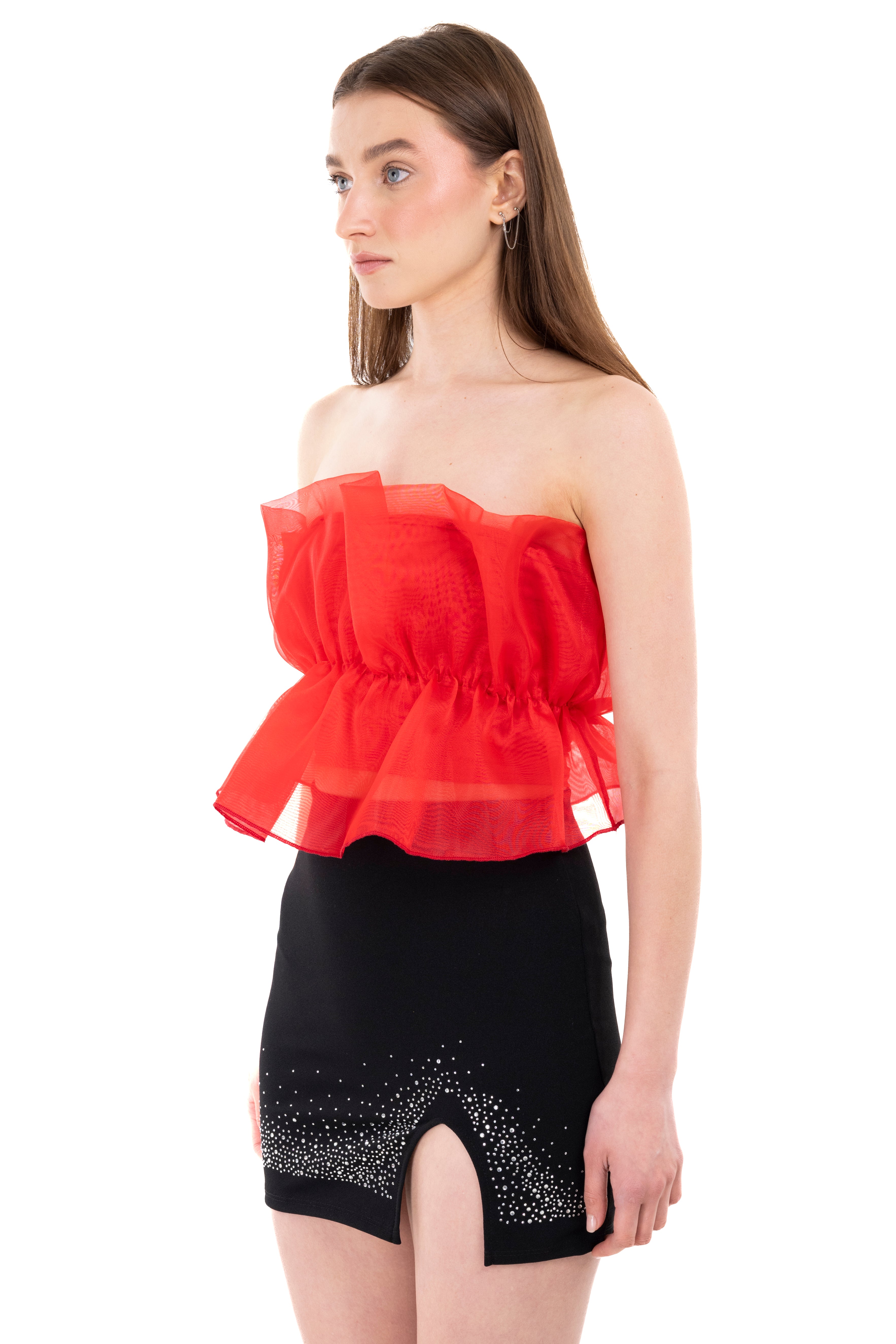 Top Fruncido Organza ROJO