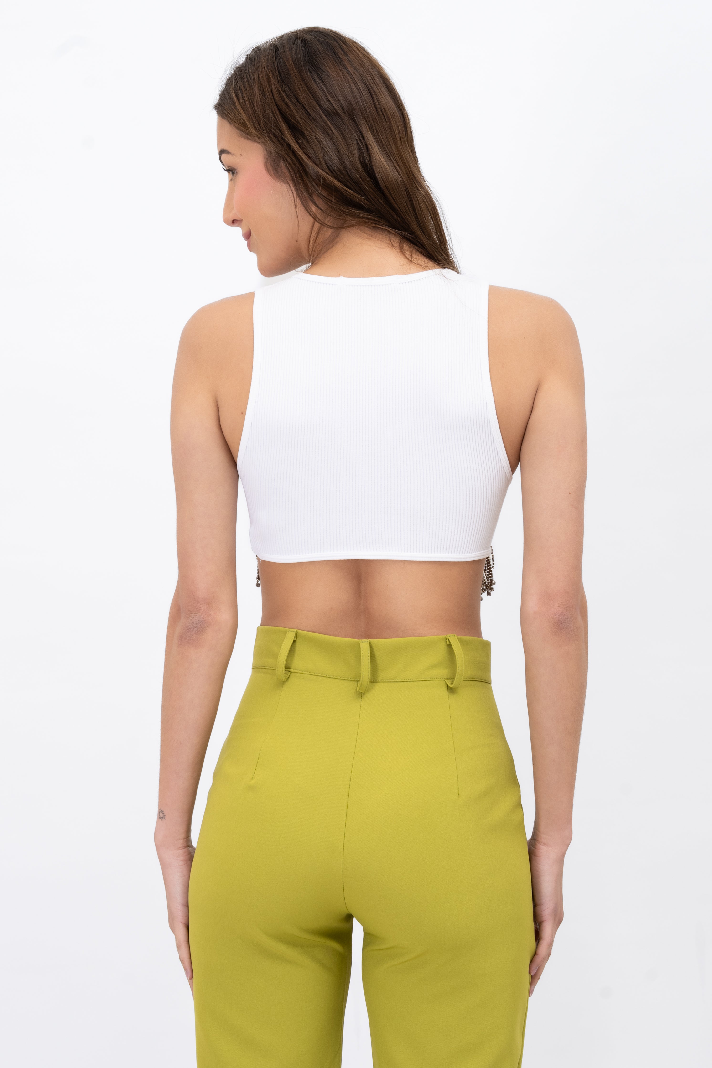Top tank rib flecos brillos BLANCO