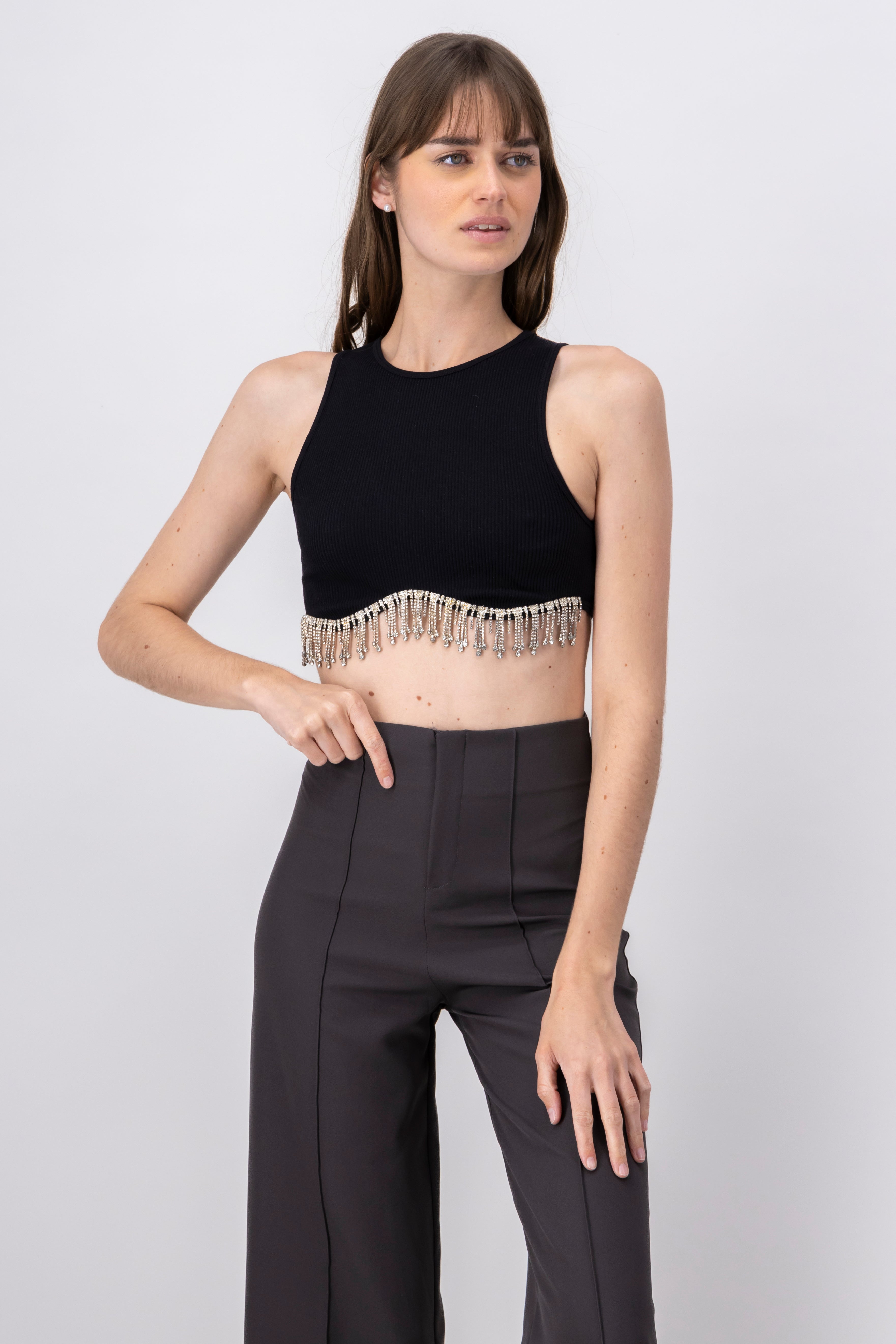 Top tank rib flecos brillos NEGRO