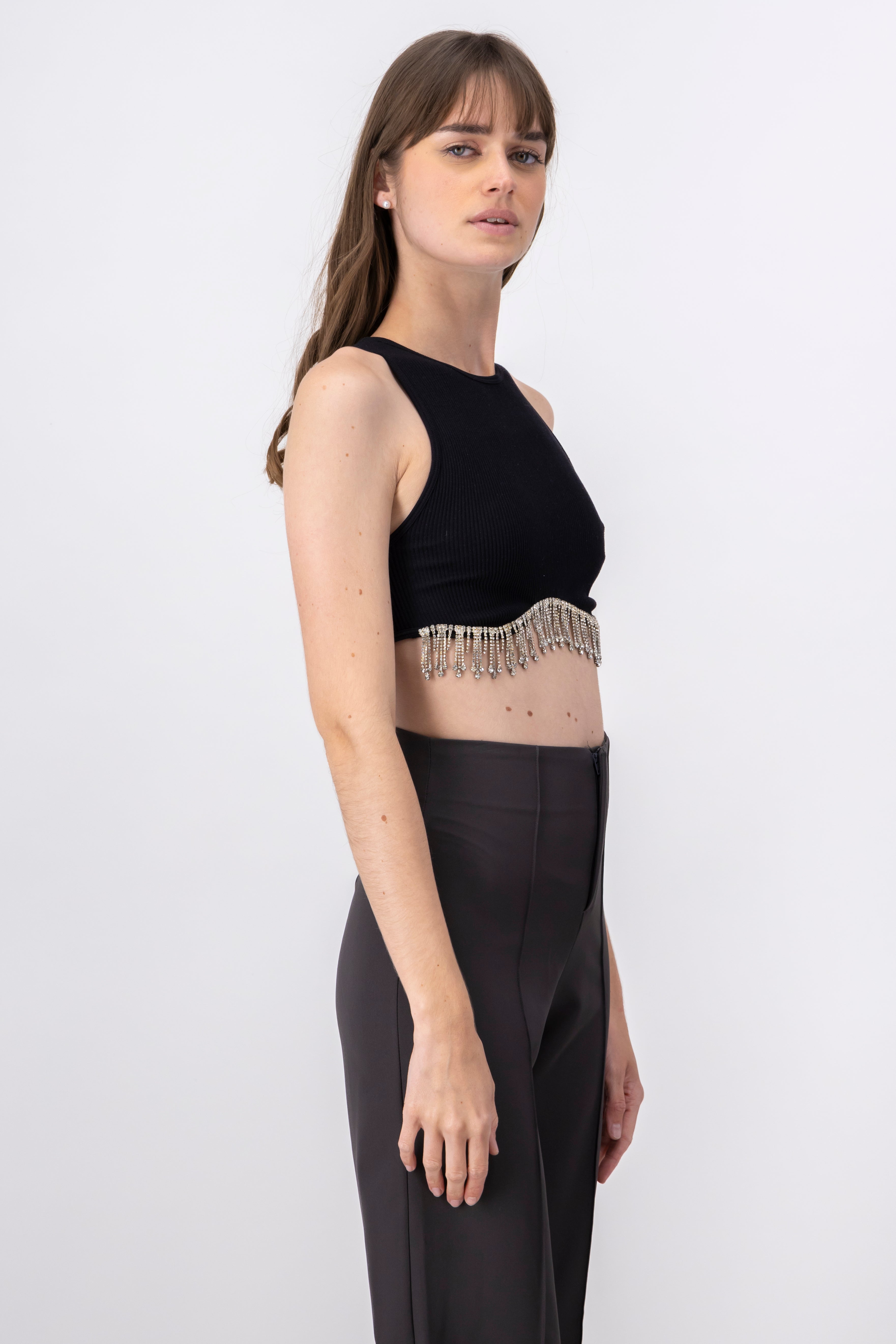 Top tank rib flecos brillos NEGRO