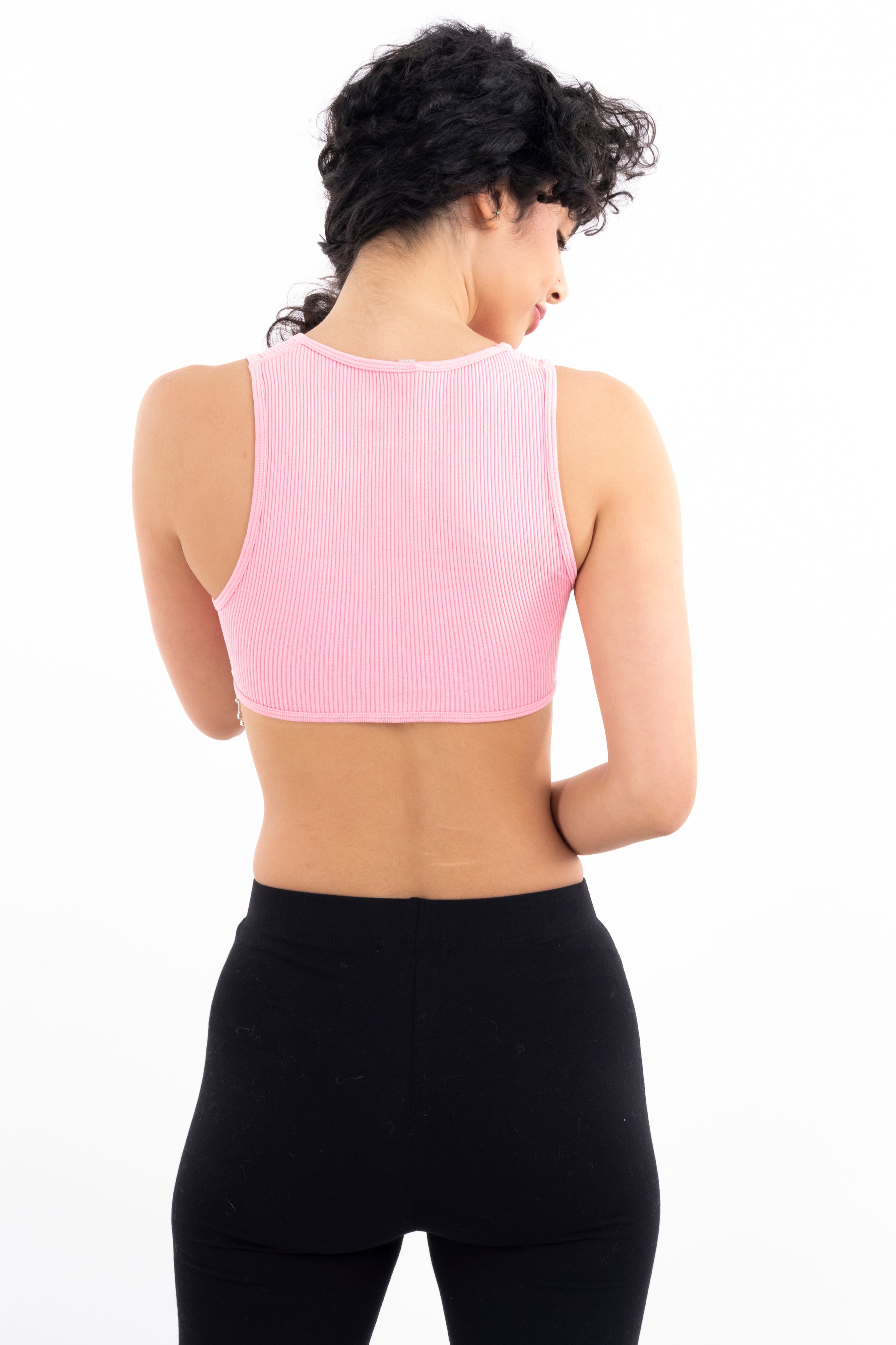Top tank rib flecos brillos ROSA