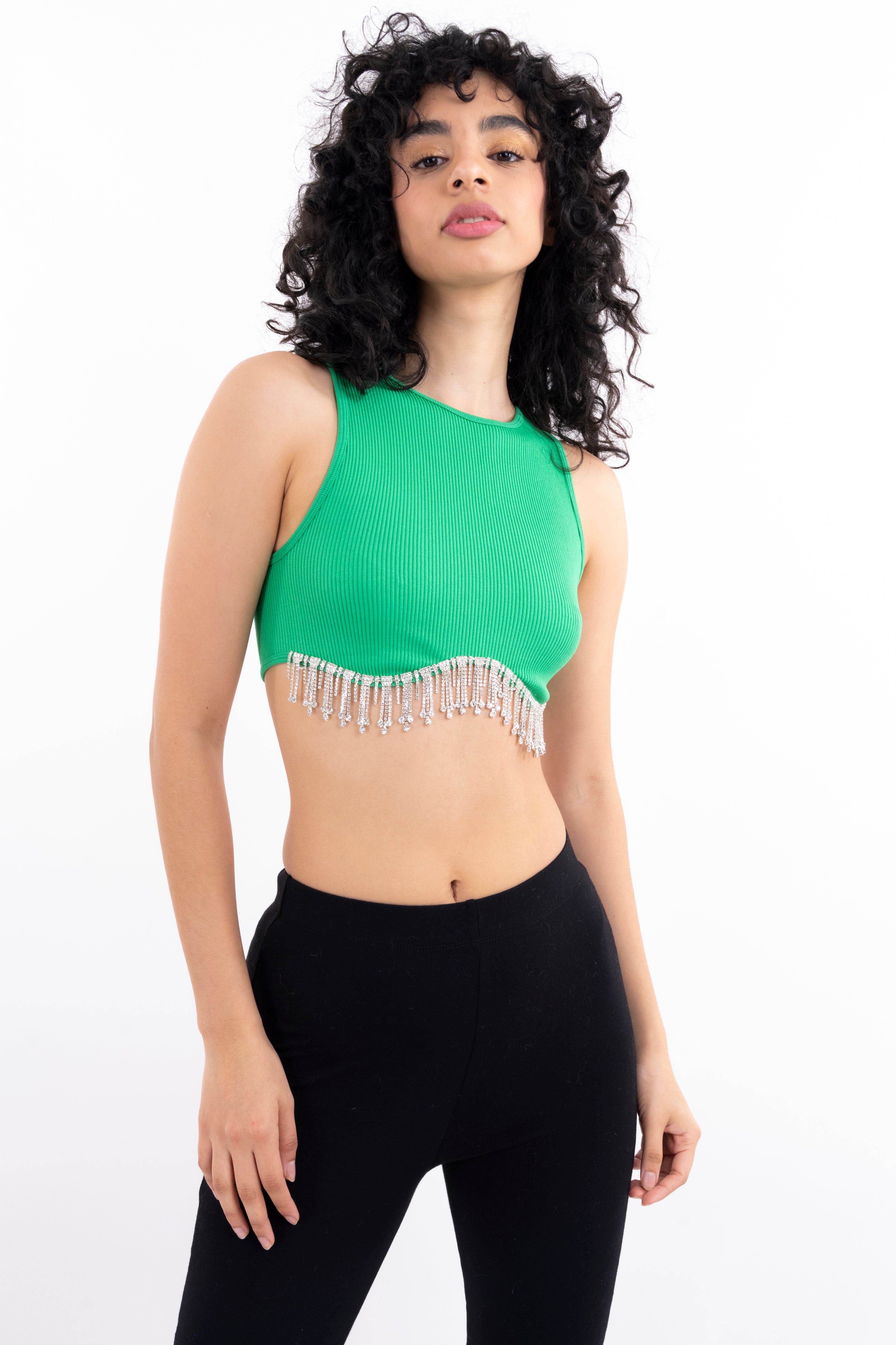 Top tank rib flecos brillos VERDE