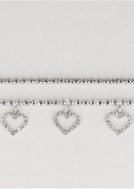 2P Anklet Corazon Brillos PLATA