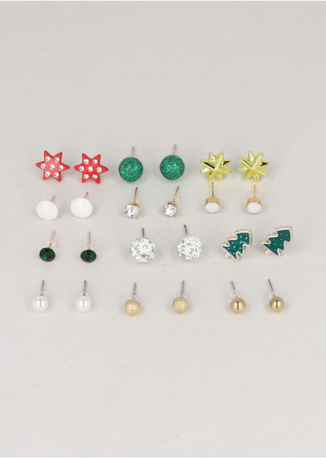 12 Pr Aretes Moño Navidad TRANSPARENTE