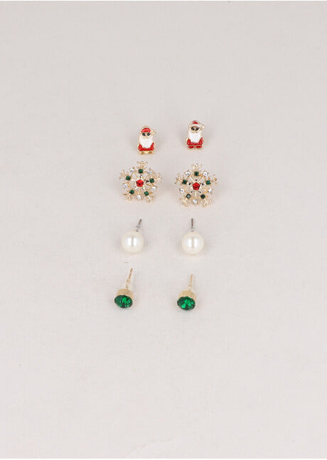 4 Pr Aretes Santa ROJO COMBO