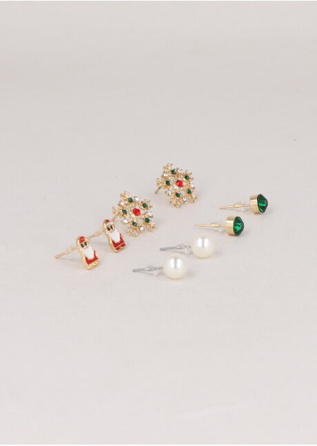 4 Pr Aretes Santa ROJO COMBO