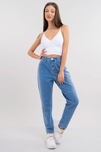 Jeans aplicación brillos cintura alta