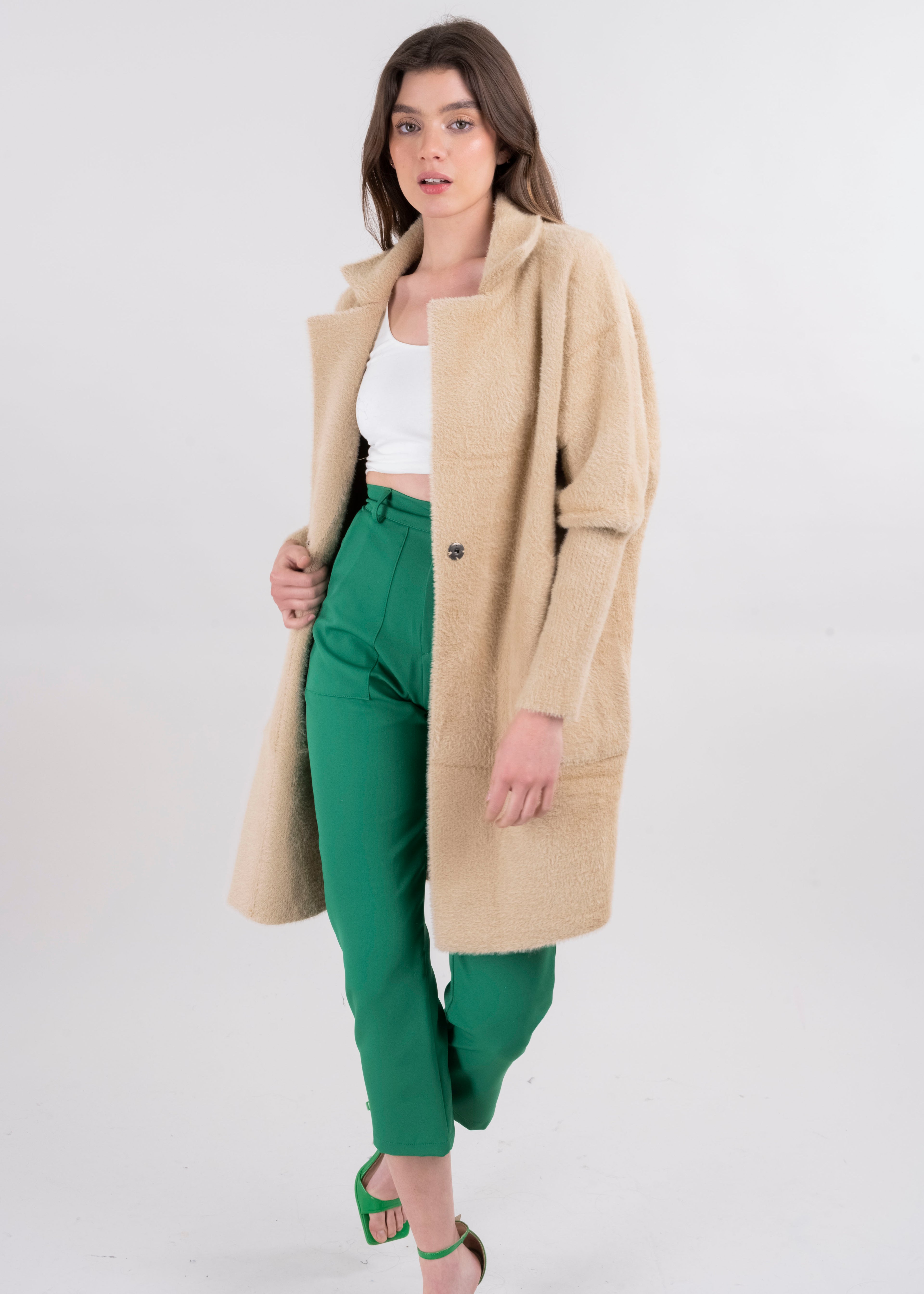 Abrigo peluche bolso maxi BEIGE