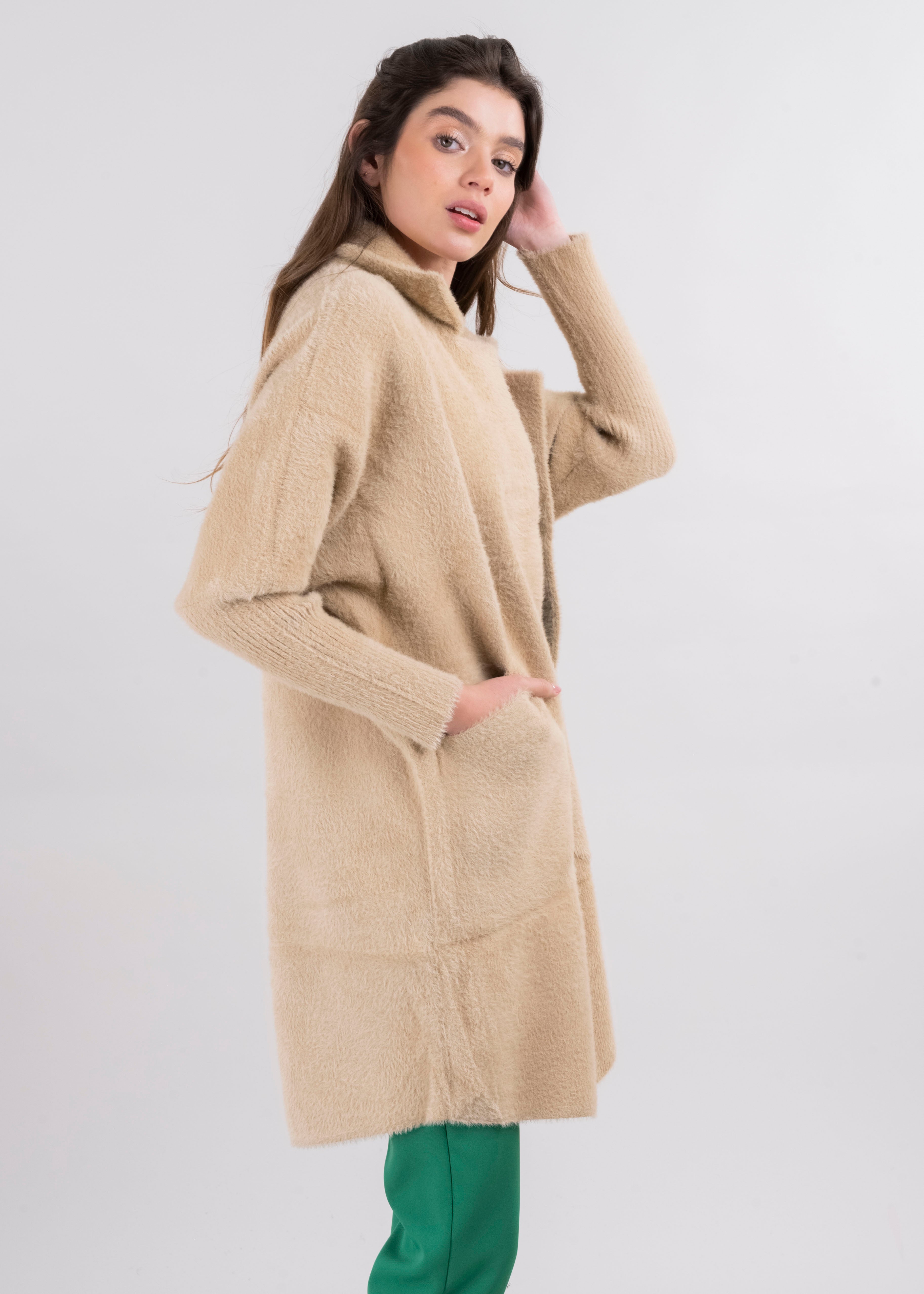 Abrigo peluche bolso maxi BEIGE