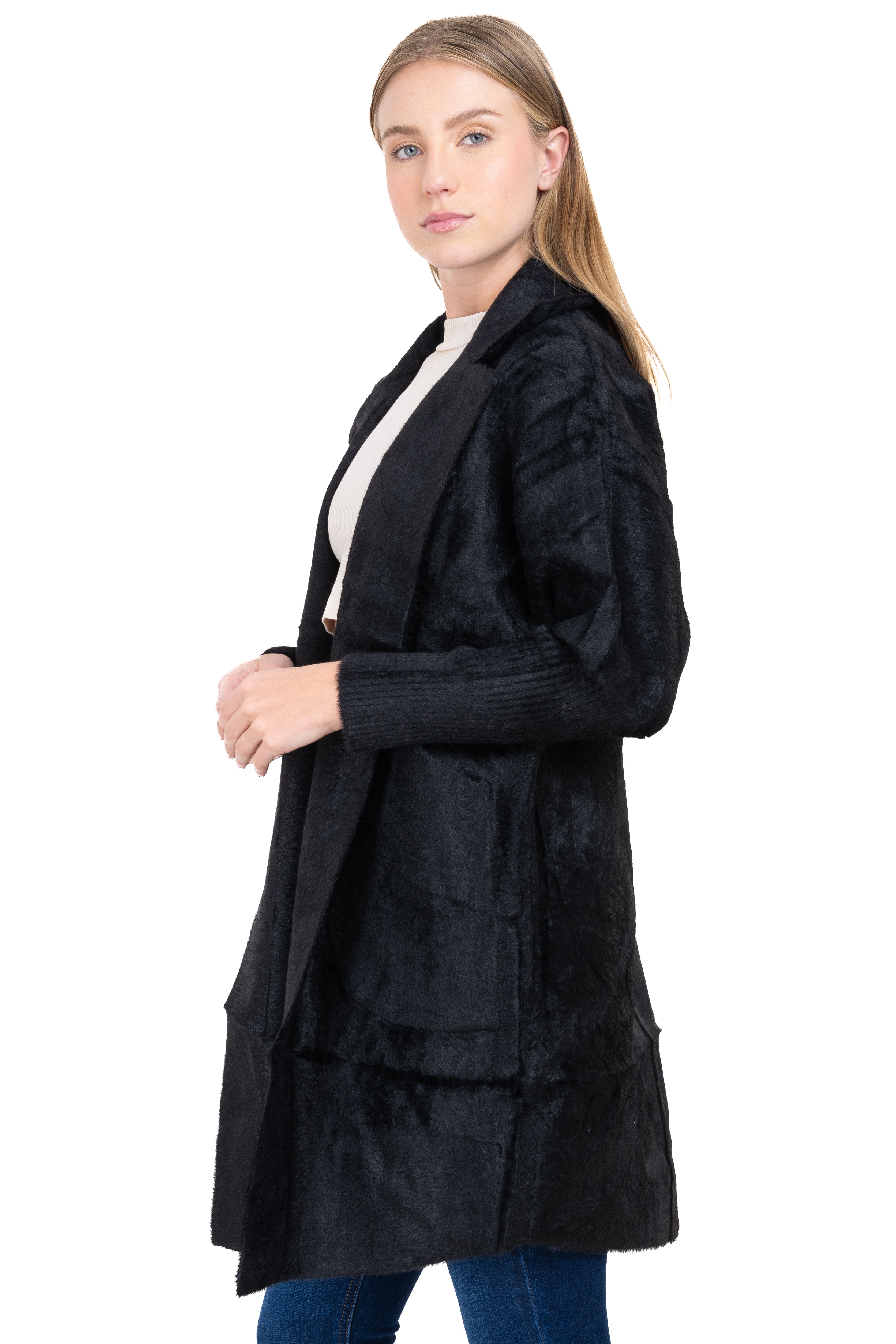 Abrigo peluche bolso maxi NEGRO