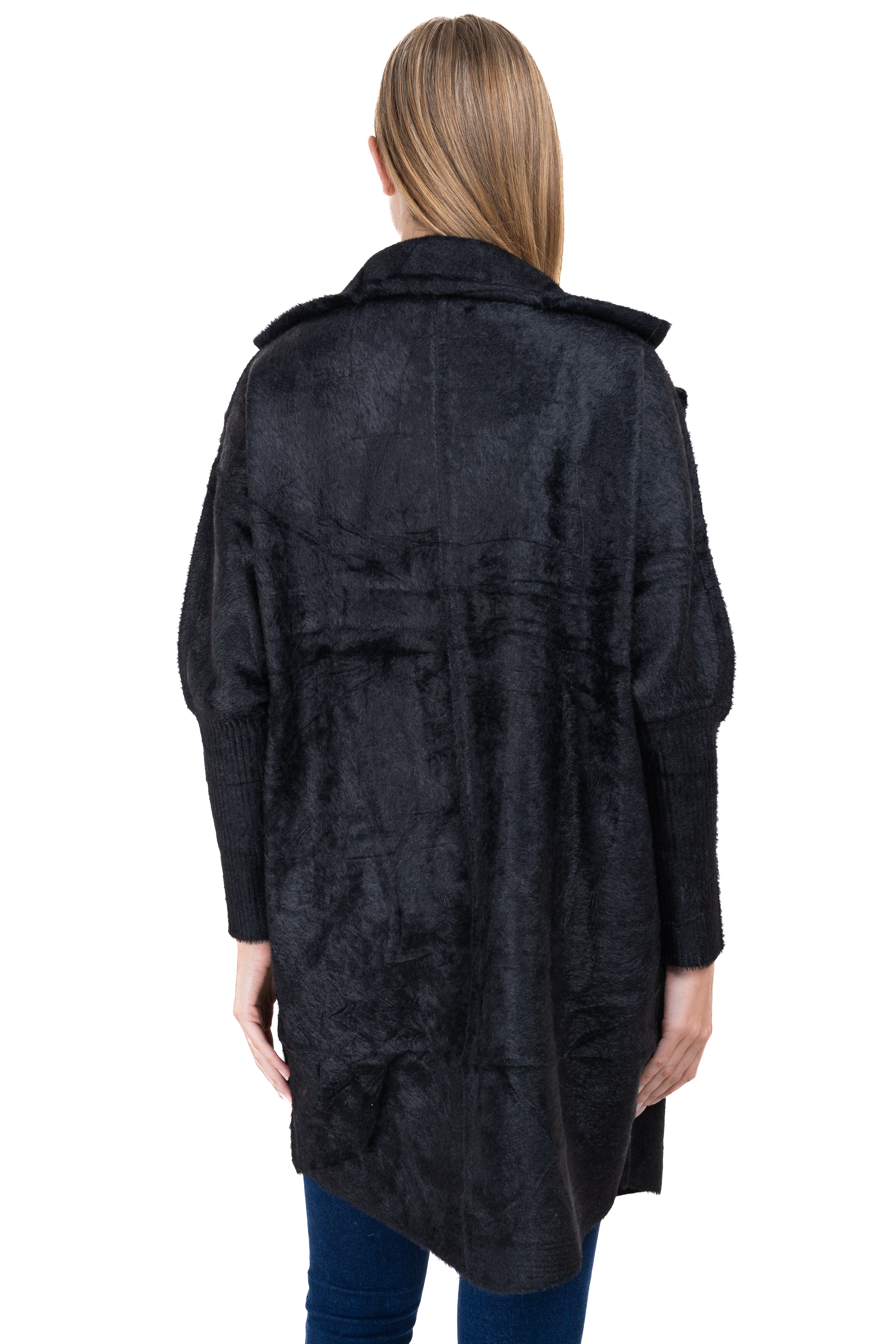 Abrigo peluche bolso maxi NEGRO