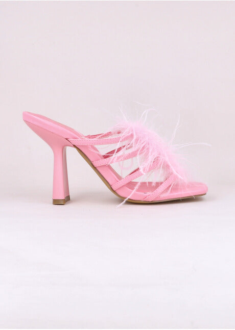 Tacón mula plumas ROSA