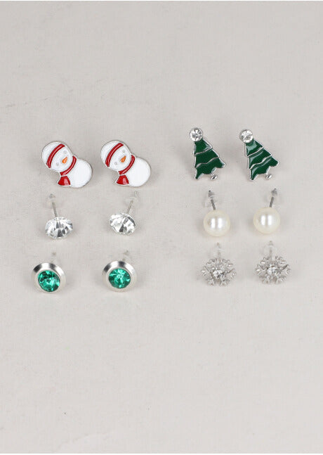 6Pr Aretes Muñeco De Nieve PLATA