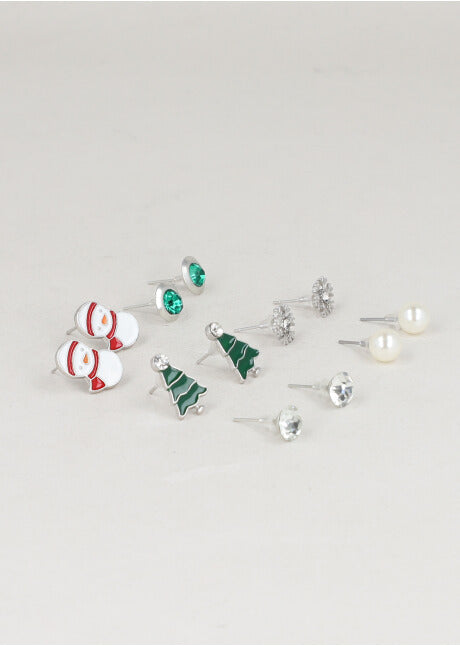 6Pr Aretes Muñeco De Nieve PLATA