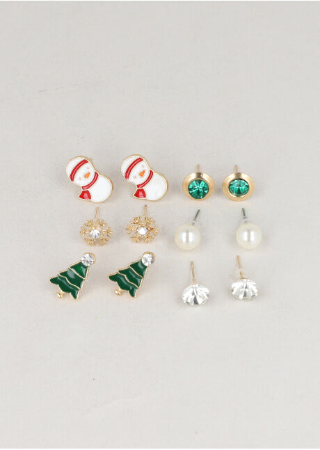 6Pr Aretes Muñeco De Nieve ORO