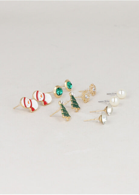 6Pr Aretes Muñeco De Nieve ORO