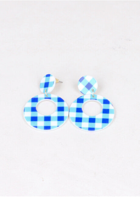 Aretes Circulo Cuadros AZUL