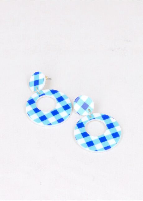 Aretes Circulo Cuadros AZUL