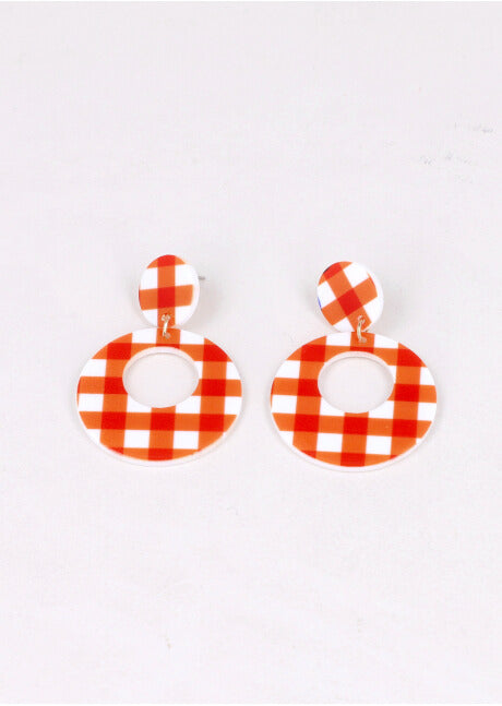 Aretes Circulo Cuadros NARANJA