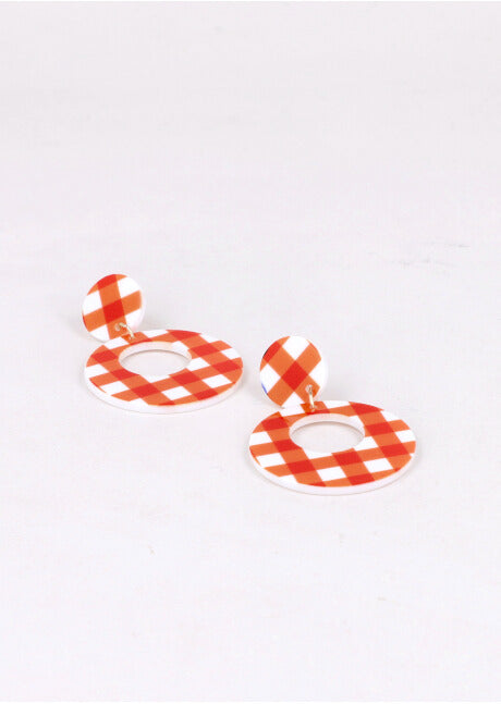 Aretes Circulo Cuadros NARANJA