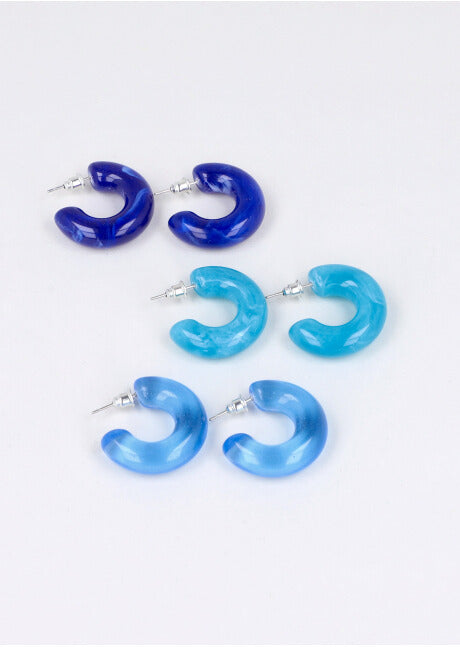3 Pares Arracadas Color Carey AZUL