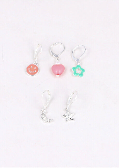 5 P Arracadas Charms Carita PLATA
