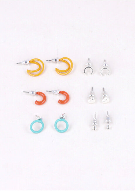 6 Pr Aretes Color PLATA