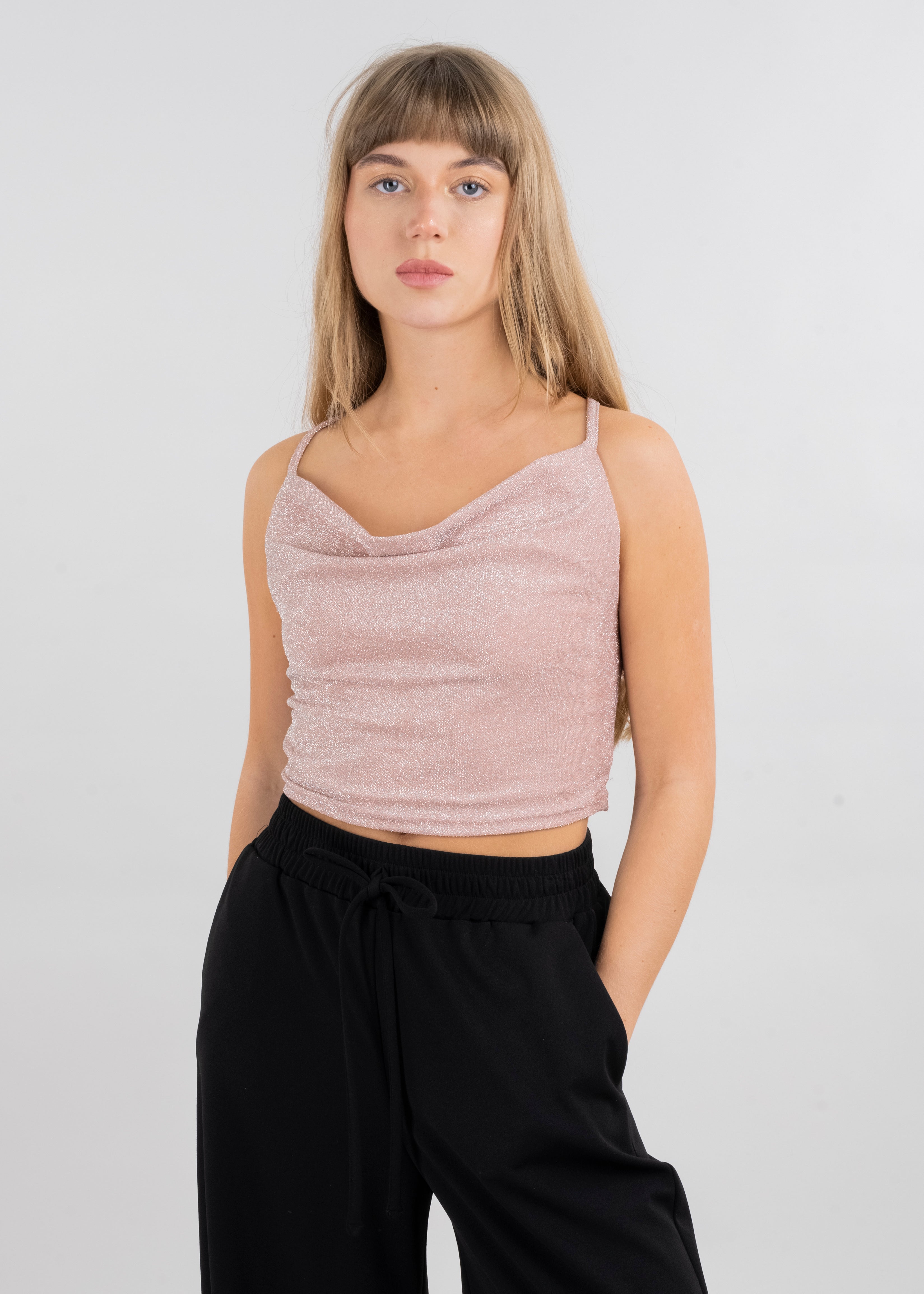 Top tirantes cruzados lurex ROSA